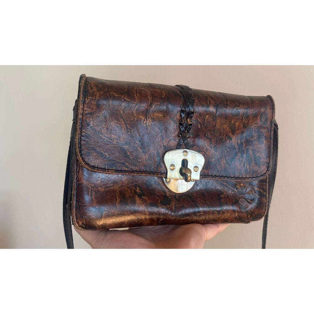 Patricia Nash Cetara Brown Black Abstract Animal Print Crossbody Organizer Purse